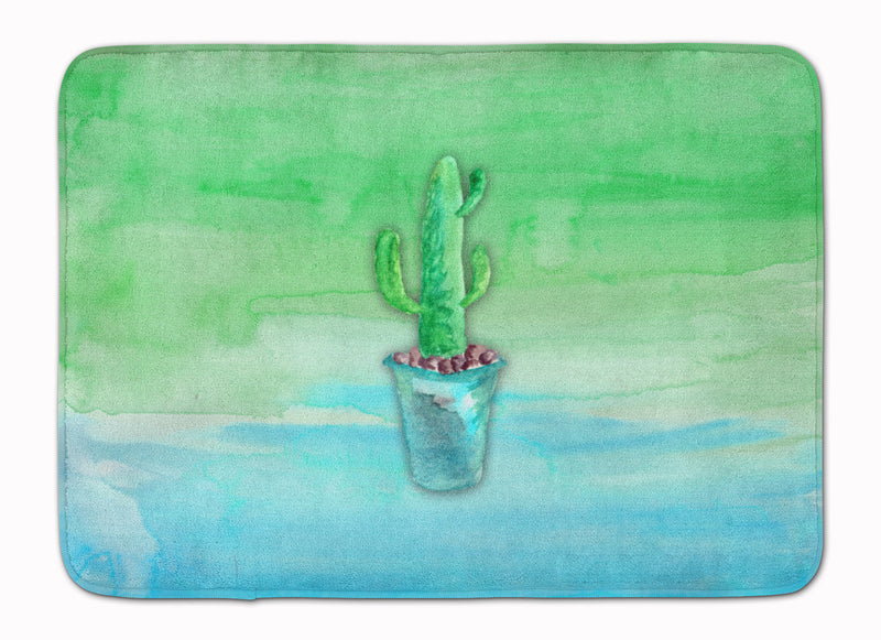 Cactus Teal and Green Watercolor Machine Washable Memory Foam Mat BB7362RUG