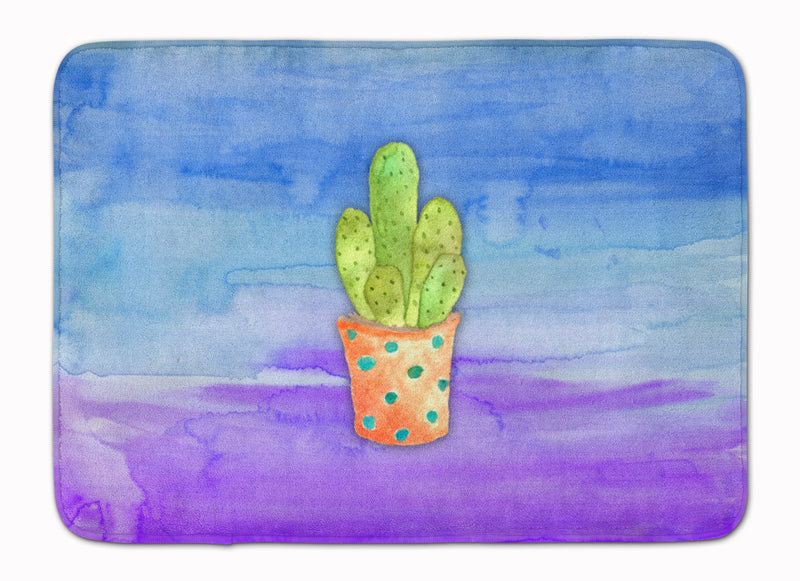 Cactus Blue and Purple Watercolor Machine Washable Memory Foam Mat BB7363RUG