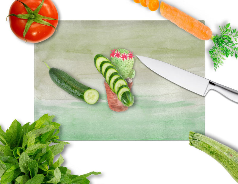 Cactus Green Watercolor Glass Cutting Board Large BB7364LCB