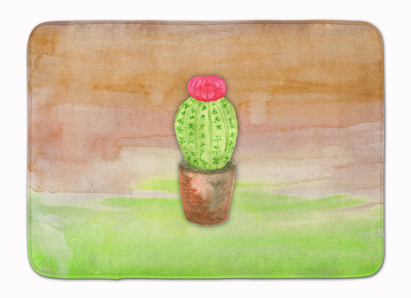 Cactus Green and Brown Watercolor Machine Washable Memory Foam Mat BB7365RUG