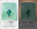 Western Cactus Watercolor Ceramic Night Light Compact, UL-Certified, Ideal for Bedroom, Bathroom, Nursery, Hallway, Kitchen, 6x4x3, Multicolor