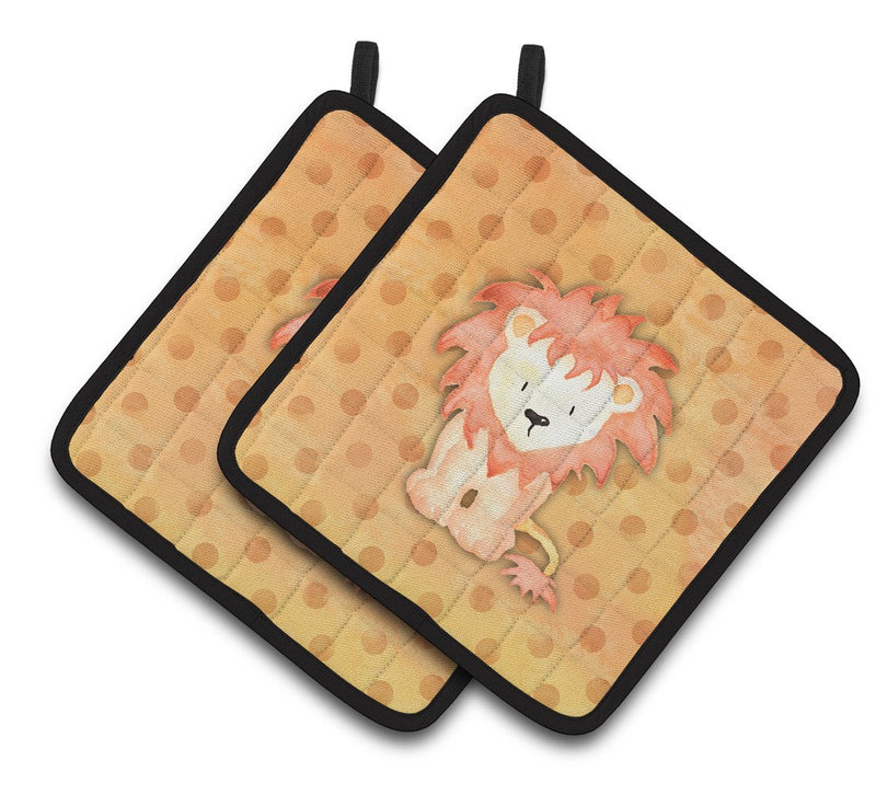 Polkadot Lion Watercolor Pair of Pot Holders BB7374PTHD