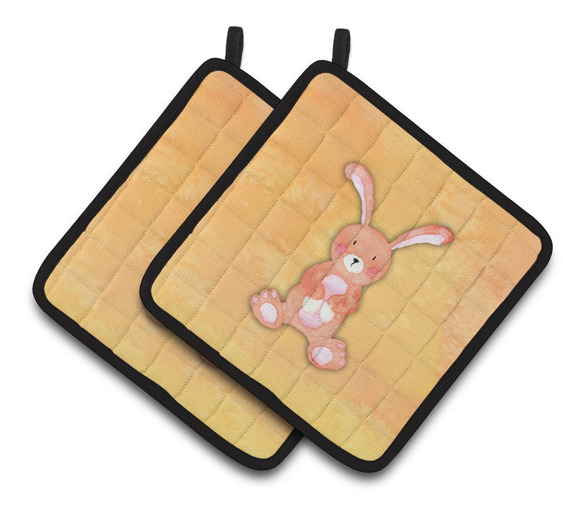 Rabbit Watercolor Pair of Pot Holders BB7383PTHD