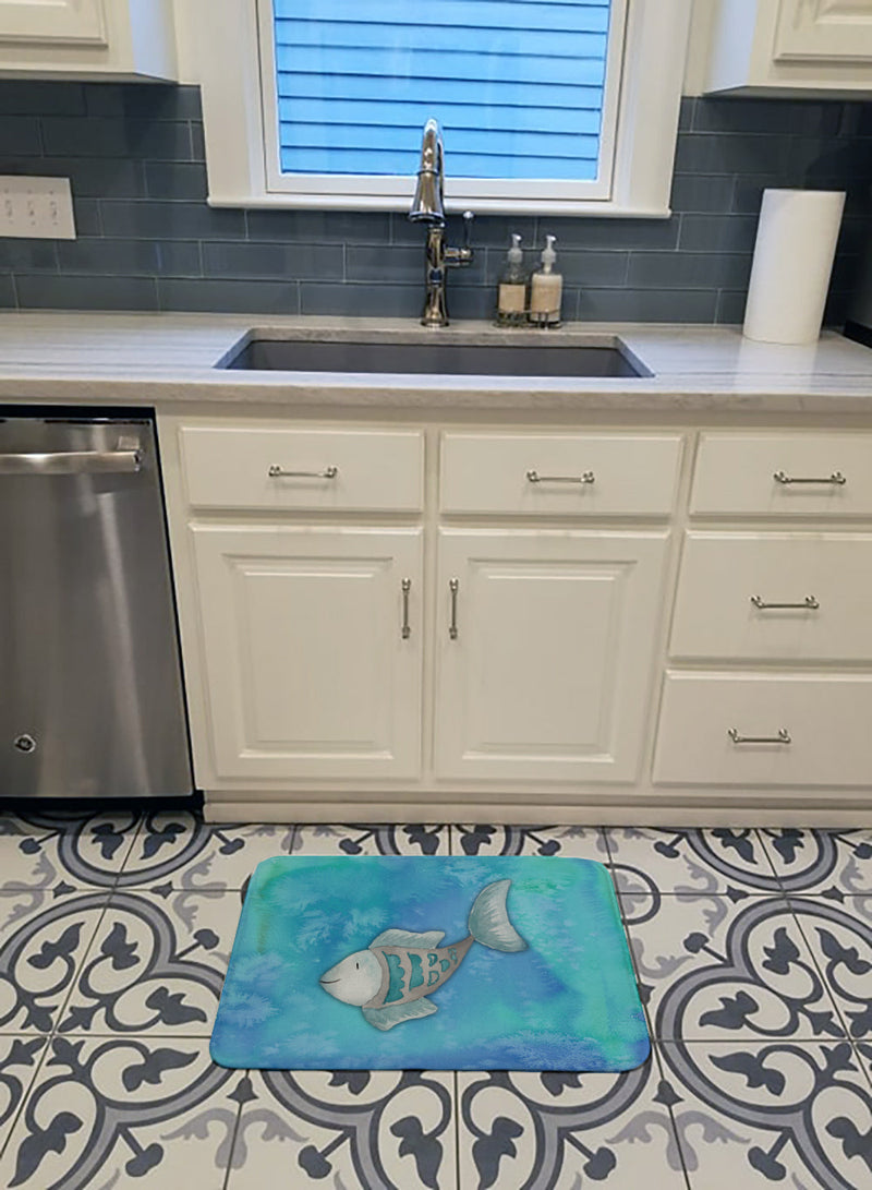 Blue Fish Watercolor Machine Washable Memory Foam Mat BB7386RUG