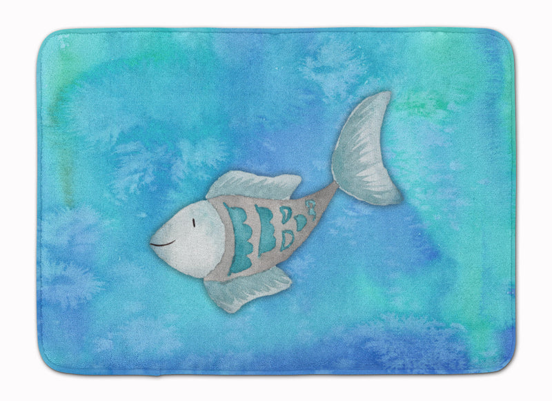 Blue Fish Watercolor Machine Washable Memory Foam Mat BB7386RUG