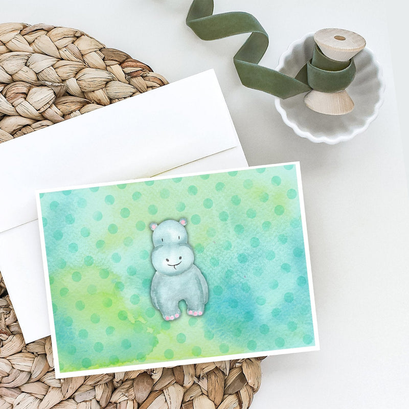 Polkadot Hippopotamus Watercolor Greeting Cards and Envelopes Pack of 8