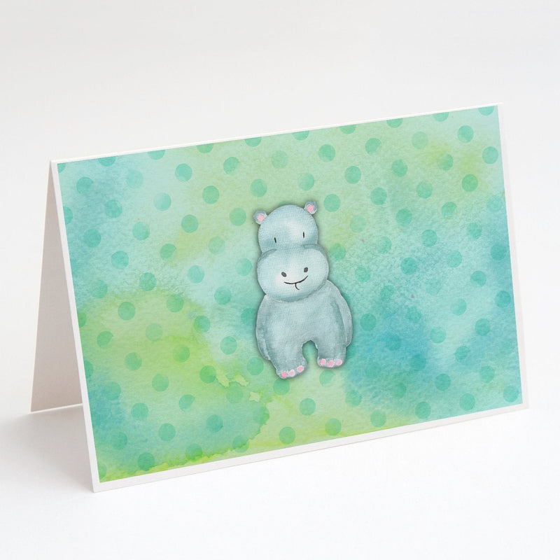 Polkadot Hippopotamus Watercolor Greeting Cards and Envelopes Pack of 8