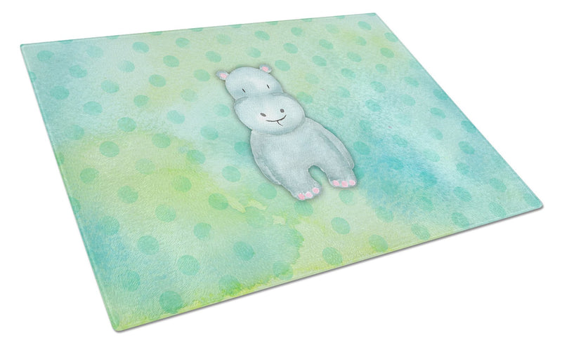 Polkadot Hippopotamus Watercolor Glass Cutting Board Large BB7389LCB