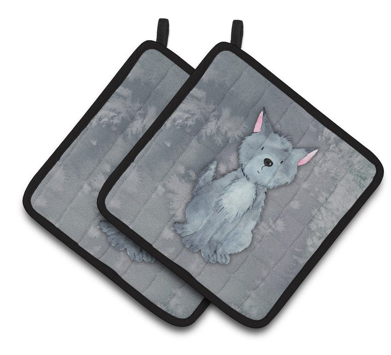 Wolf Watercolor Pair of Pot Holders BB7398PTHD