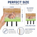 Rabbit Watercolor Leash or Key Holder Wall Hooks, Coat Rack Wall Mount, for Hanging Keys, Towels, Aprons, Leashes