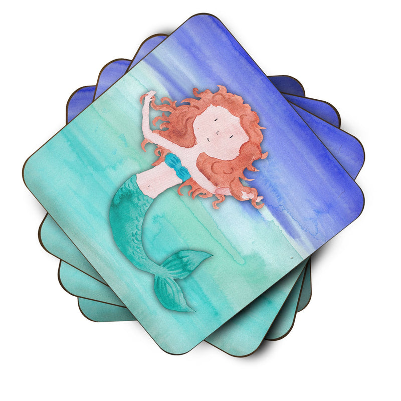 Ginger Mermaid Watercolor Foam Coaster Set of 4 BB7421FC