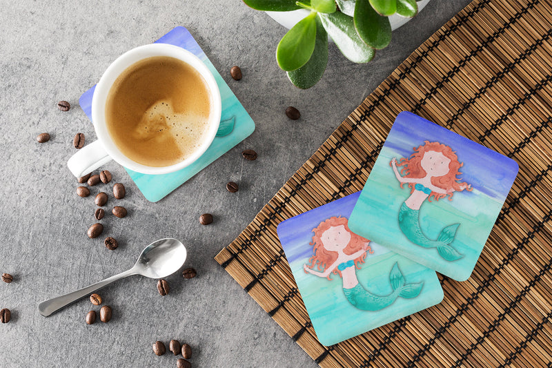 Ginger Mermaid Watercolor Foam Coaster Set of 4 BB7421FC