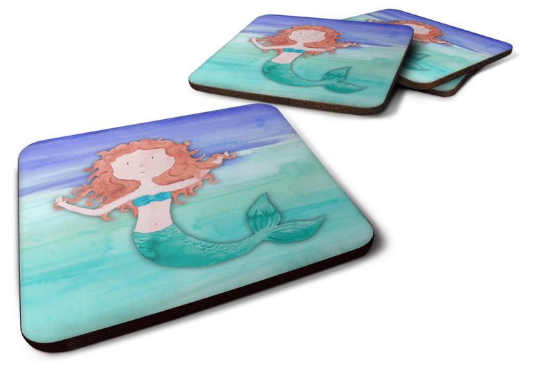 Ginger Mermaid Watercolor Foam Coaster Set of 4 BB7421FC