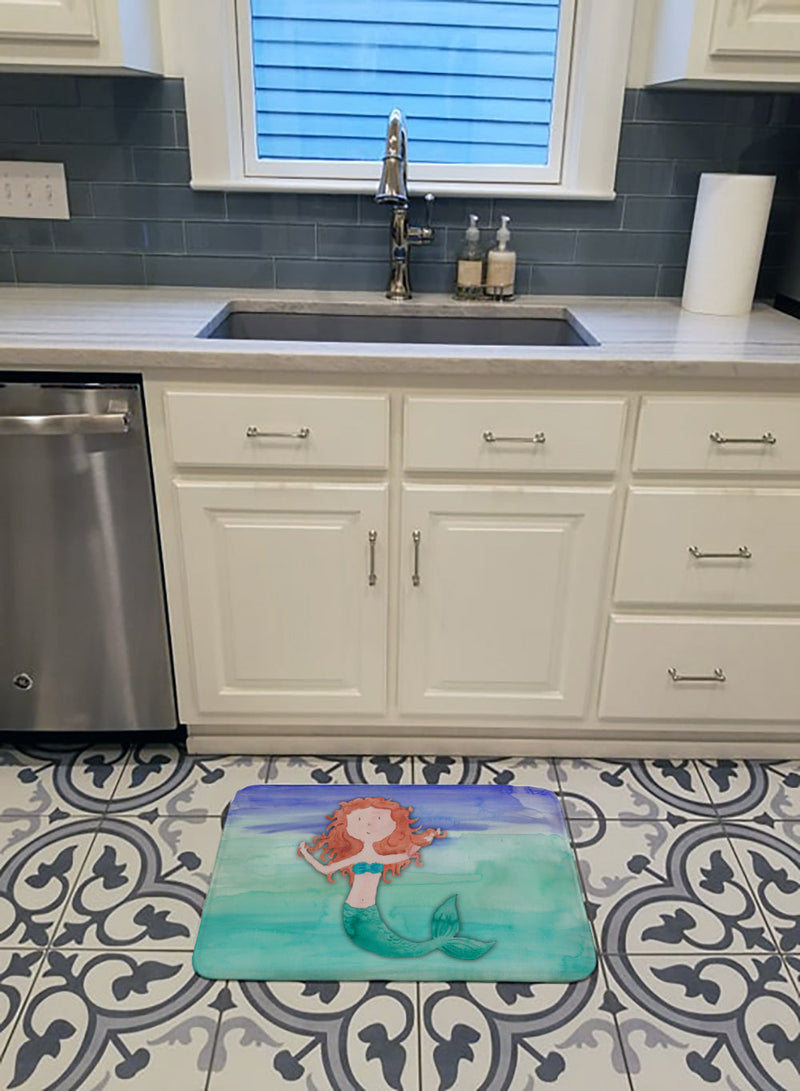 Ginger Mermaid Watercolor Machine Washable Memory Foam Mat BB7421RUG