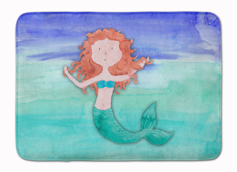 Ginger Mermaid Watercolor Machine Washable Memory Foam Mat BB7421RUG