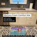 Brunette Mermaid Watercolor Memory Foam Kitchen Mat Machine Washable Anti-Fatigue Cushion Comfort Bath or Kitchen Rug