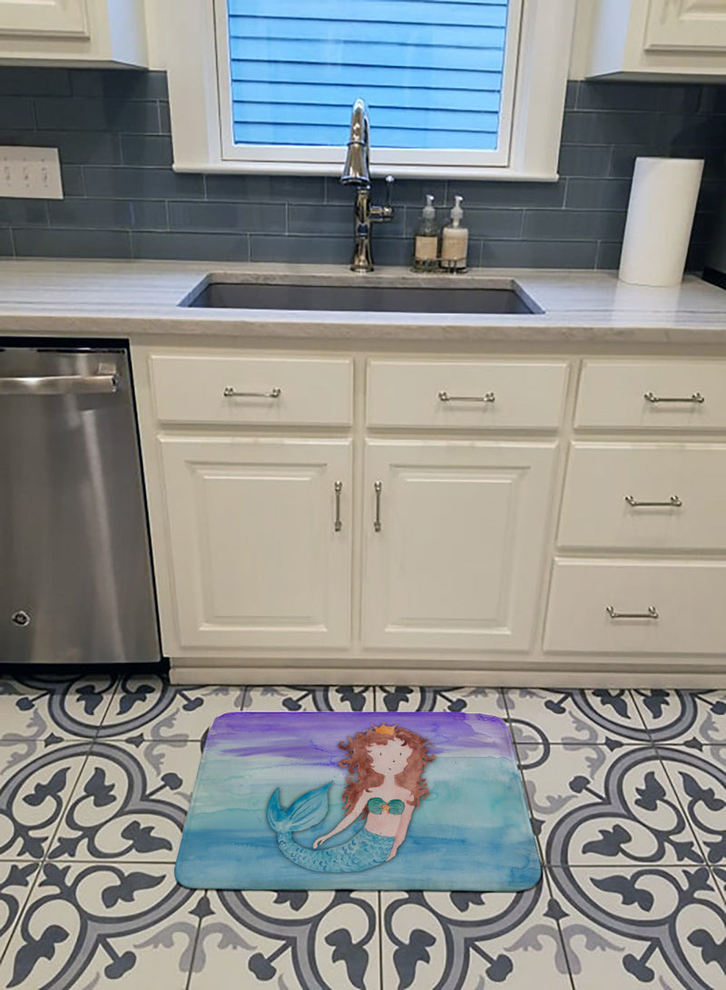 Brunette Mermaid Watercolor Machine Washable Memory Foam Mat BB7422RUG