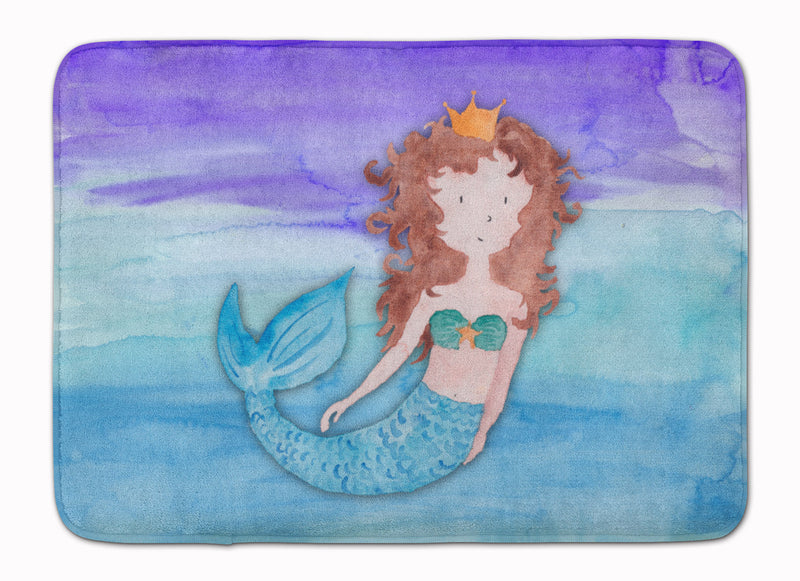 Brunette Mermaid Watercolor Machine Washable Memory Foam Mat BB7422RUG