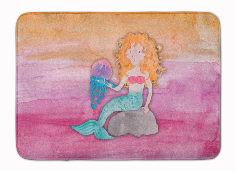 Blonde Mermaid Watercolor Machine Washable Memory Foam Mat BB7423RUG