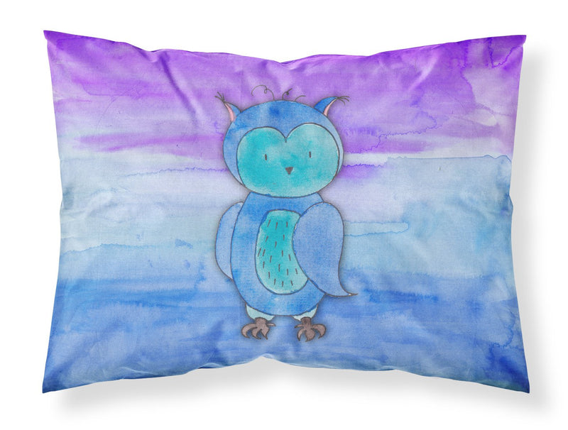 Blue Owl Watercolor Fabric Standard Pillowcase – Artistic Decorative Front, White Back BB7426PILLOWCASE