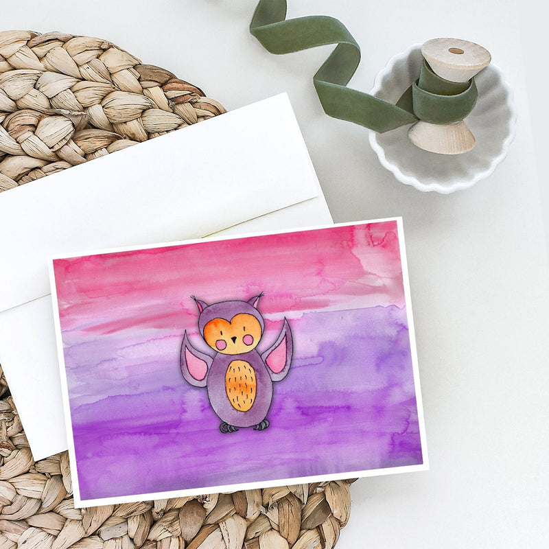 Pink and Purple Owl Watercolor Greeting Cards and Envelopes Pack of 8