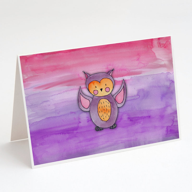 Pink and Purple Owl Watercolor Greeting Cards and Envelopes Pack of 8