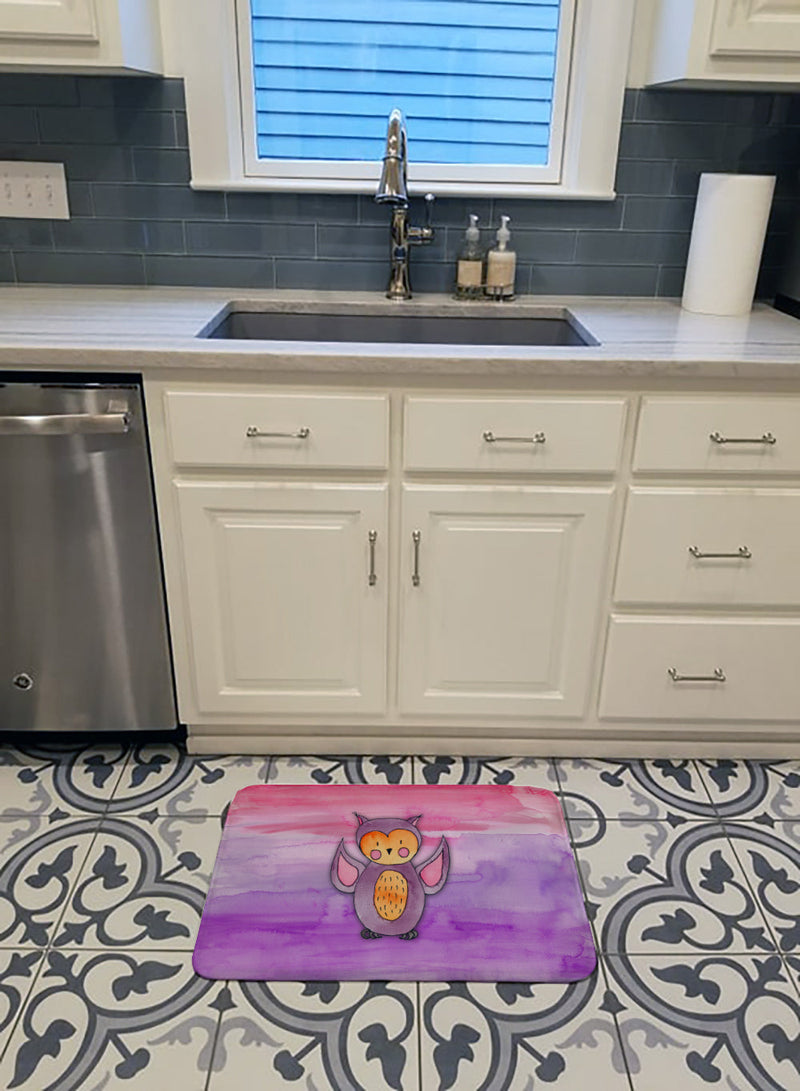 Pink and Purple Owl Watercolor Machine Washable Memory Foam Mat BB7428RUG