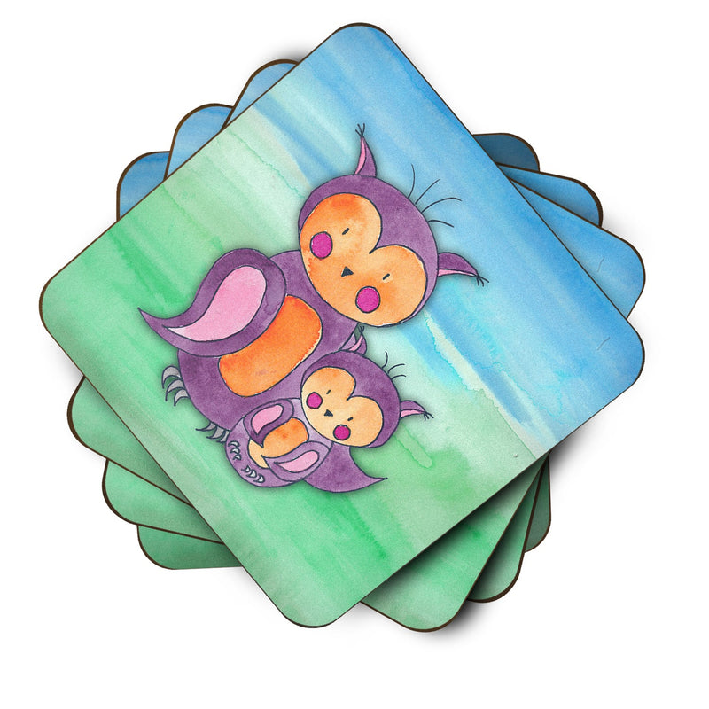 Momma and Baby Owl Watercolor Foam Coaster Set of 4 BB7430FC