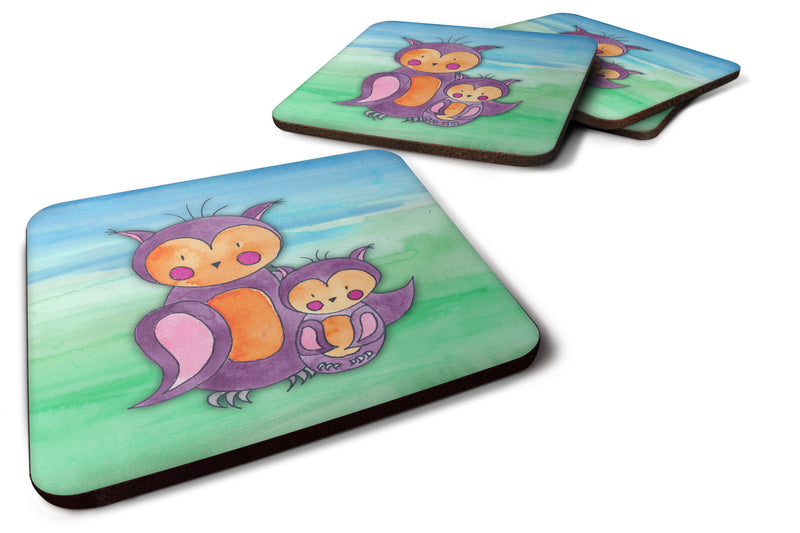 Momma and Baby Owl Watercolor Foam Coaster Set of 4 BB7430FC