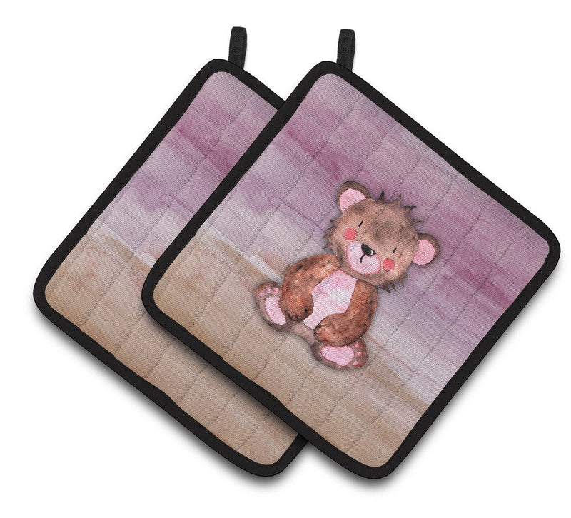 Bear Cub Watercolor Pair of Pot Holders BB7441PTHD