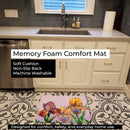Purple and Yellow Iris Memory Foam Kitchen Mat Machine Washable Anti-Fatigue Cushion Comfort Bath or Kitchen Rug