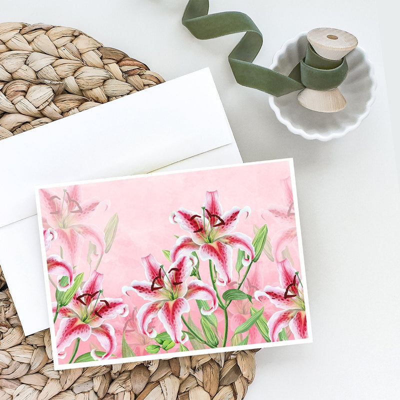 Pink Lillies Greeting Cards and Envelopes Pack of 8