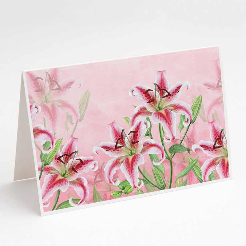 Pink Lillies Greeting Cards and Envelopes Pack of 8