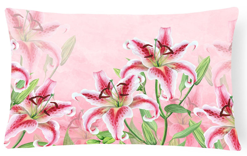 Pink Lillies Canvas Fabric Decorative Pillow BB7446PW1216