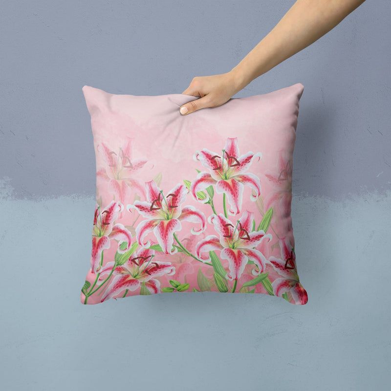 Pink Lillies Fabric Decorative Pillow BB7446PW1414