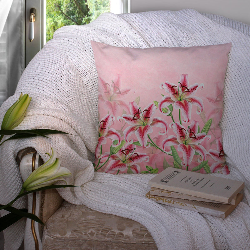 Pink Lillies Fabric Decorative Pillow BB7446PW1414