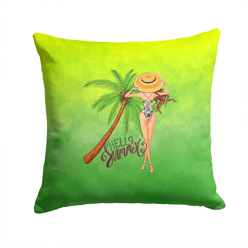 Hello Summer Lady in Swimsuit Fabric Decorative Pillow BB7452PW1414