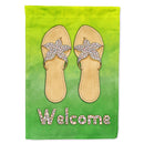 Flip Flops Welcome House Flag 28x40 Porch Sleeve Pole Decorative Outside Yard Banner Artwork Wall Hanging, Polyester