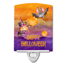 Halloween Little Witch and Bat Ceramic Night Light Compact, UL-Certified, Ideal for Bedroom, Bathroom, Nursery, Hallway, Kitchen, 6x4x3, Multicolor