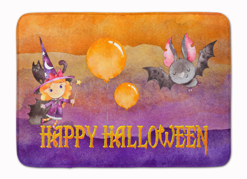 Halloween Little Witch and Bat Machine Washable Memory Foam Mat BB7458RUG