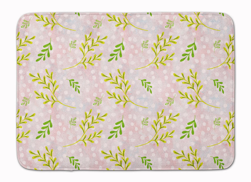 Watercolor Leaves Pink Machine Washable Memory Foam Mat BB7480RUG