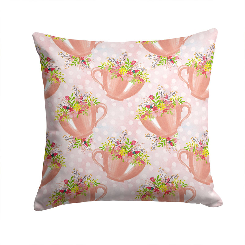 Tea Cup and Flowers Pink Fabric Decorative Pillow BB7481PW1414