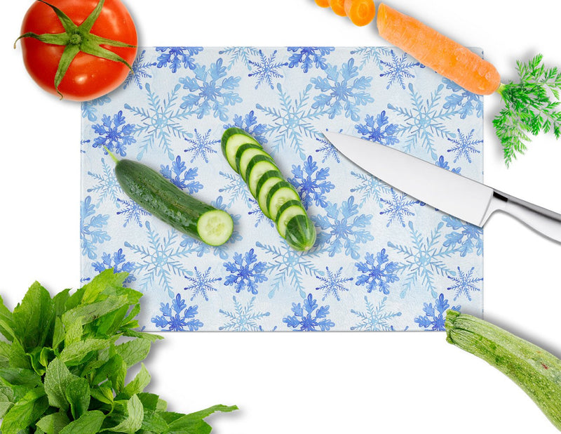 Blue Snowflakes Watercolor Glass Cutting Board Large BB7484LCB