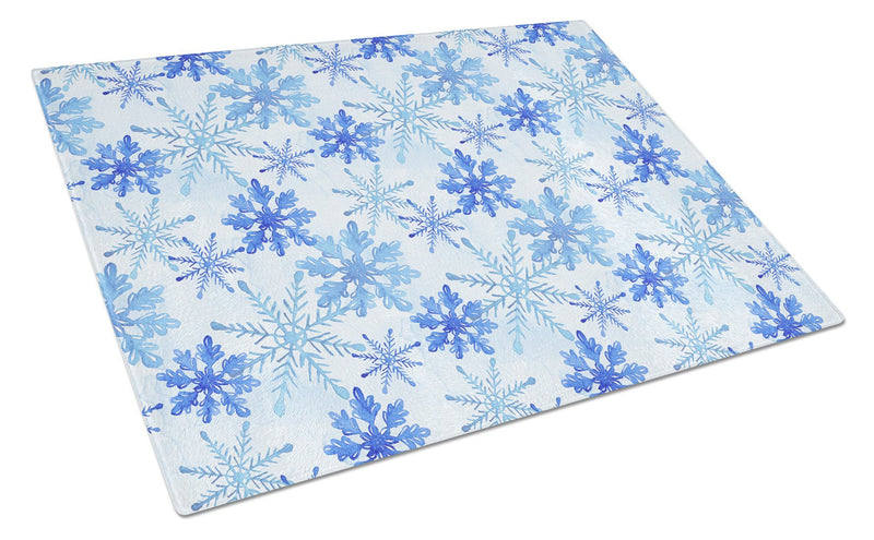 Blue Snowflakes Watercolor Glass Cutting Board Large BB7484LCB