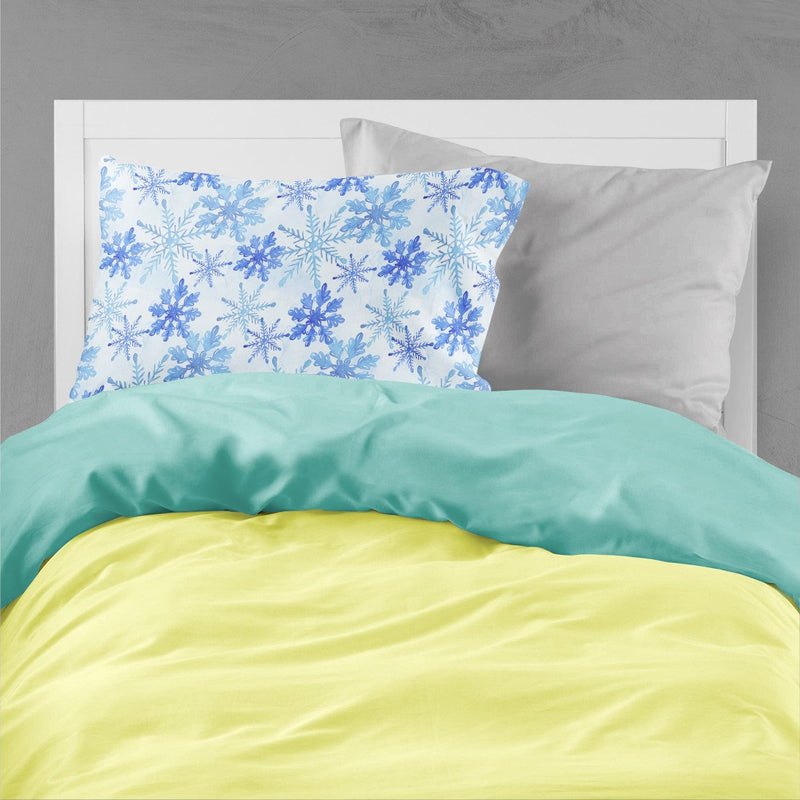 Blue Snowflakes Watercolor Fabric Standard Pillowcase – Artistic Decorative Front, White Back BB7484PILLOWCASE