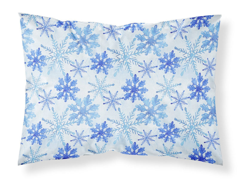 Blue Snowflakes Watercolor Fabric Standard Pillowcase – Artistic Decorative Front, White Back BB7484PILLOWCASE