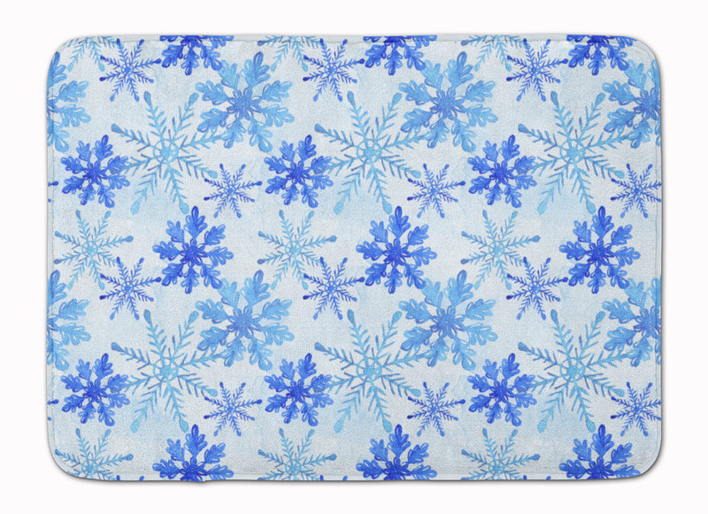 Blue Snowflakes Watercolor Machine Washable Memory Foam Mat BB7484RUG