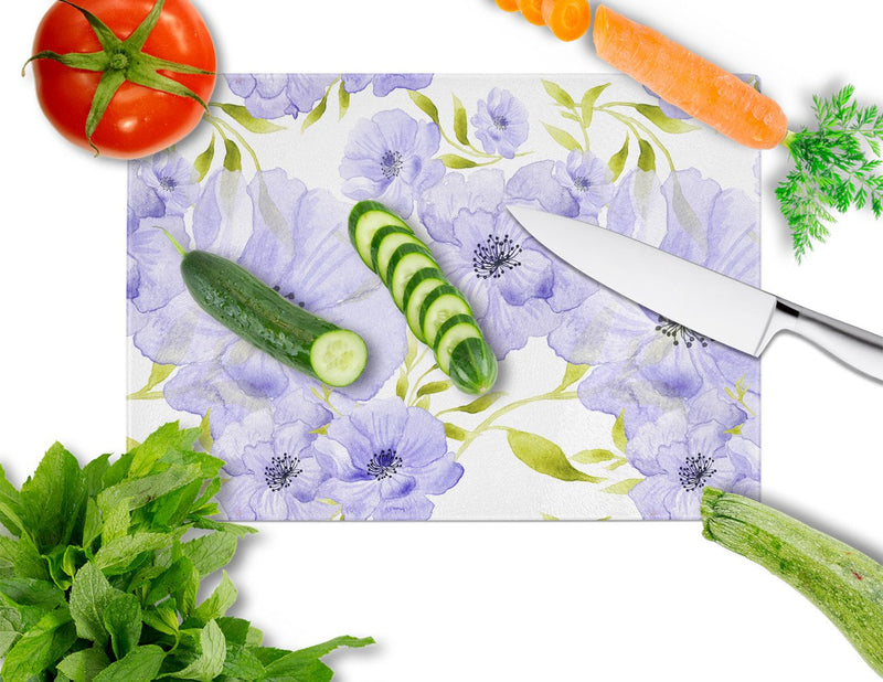 Watercolor Blue Flowers Glass Cutting Board Large BB7491LCB