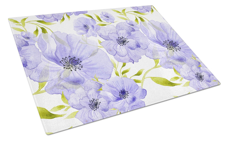 Watercolor Blue Flowers Glass Cutting Board Large BB7491LCB