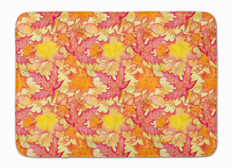 Fall Leaves Watercolor Red Machine Washable Memory Foam Mat BB7498RUG